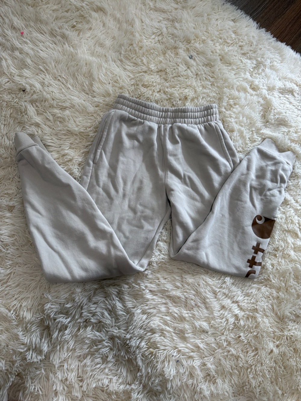 Carhartt Kids Light Beige Sweatpants with Brown Logo